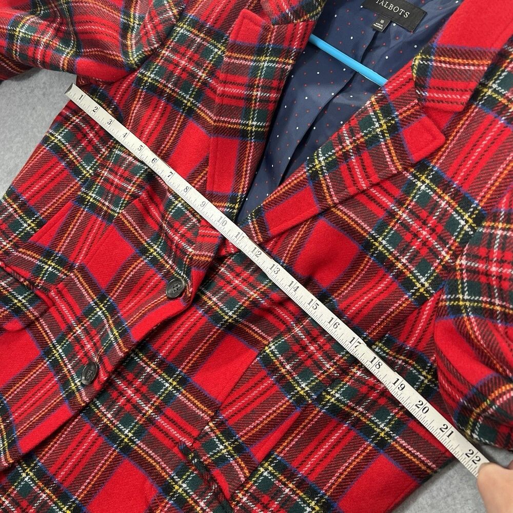 Talbots Red Tartan Plaid Blazer 16 Christmas Holiday Wool Blend Work Classic - Picture 9 of 16